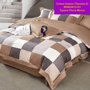 Set Sprei, Bedcover dan Quilt Cover Cotton Sateen Square Choco Mocca-Titanium S.