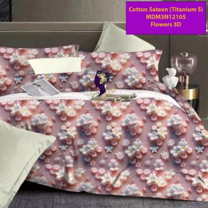 Set Sprei, Bedcover dan Quilt Cover Cotton Sateen Flowers 3D-Titanium S.