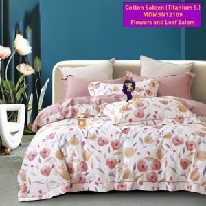 Set Sprei, Bedcover dan Quilt Cover Cotton Sateen Flower and Leaf Salem-Titanium S.