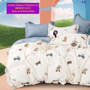 Set Sprei, Bedcover dan Quilt Cover Cotton Sateen Bear and Motorbike -Titanium S.