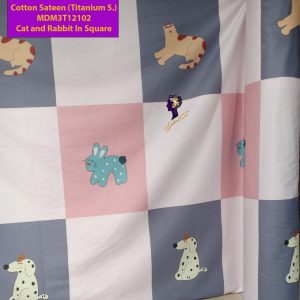 Set Sprei, Bedcover dan Quilt Cover Cotton Sateen Cat and Rabbit In Square-Titanium S.