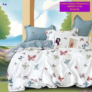 Set Sprei, Bedcover dan Quilt Cover Cotton Sateen Butterfly-Titanium S.