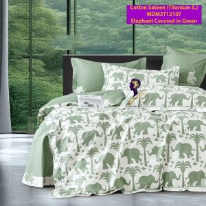 Set Sprei, Bedcover dan Quilt Cover Cotton Sateen Elephant Coconut Green-Titanium S.
