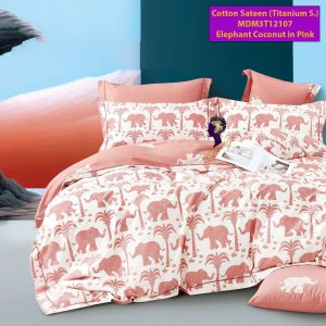 Set Sprei, Bedcover dan Quilt Cover Cotton Sateen Elephant Coconut Pink-Titanium S.