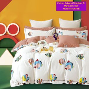 Set Sprei, Bedcover dan Quilt Cover Cotton Sateen Multicolour Fish Titanium S.
