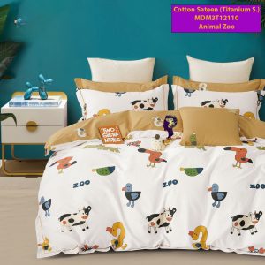Set Sprei, Bedcover dan Quilt Cover Cotton Sateen Animal Zoo Titanium S.