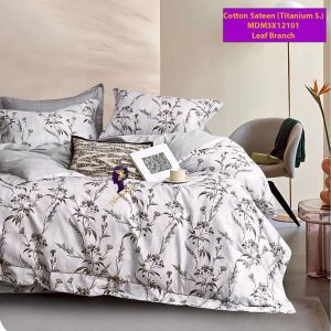 Set Sprei, Bedcover dan Quilt Cover Cotton Sateen Leaf Branch Titanium S.