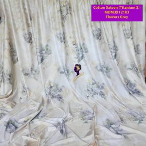 Set Sprei, Bedcover dan Quilt Cover Cotton Sateen Flowers Grey Titanium S.