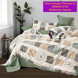Set Sprei, Bedcover dan Quilt Cover Cotton Sateen Multicolour Square Titanium S.