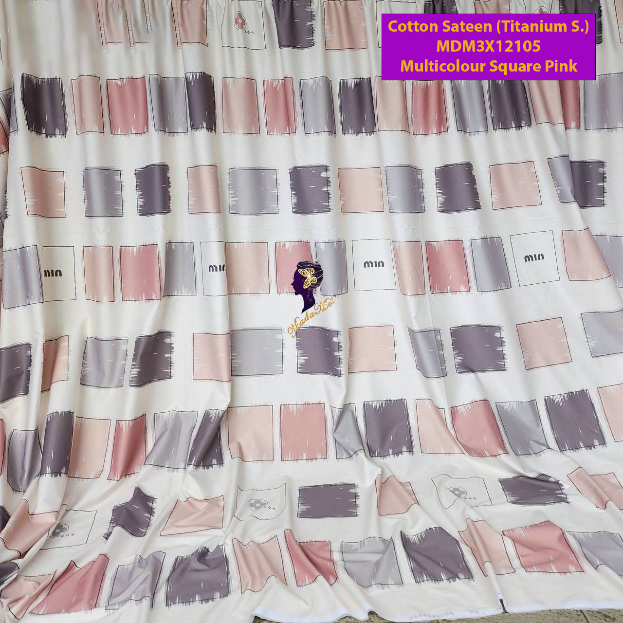 Set Sprei, Bedcover dan Quilt Cover Cotton Sateen Multicolour Square Pink Titanium S. - Image 2