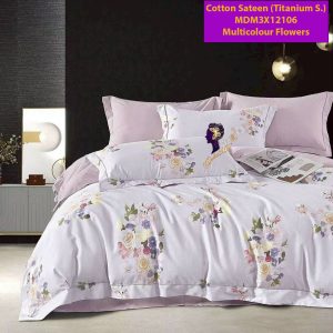 Set Sprei, Bedcover dan Quilt Cover Cotton Sateen Multicolour Flowers Titanium S.