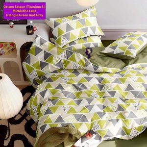 Set Sprei, Bedcover dan Quilt Cover  Cotton Triangle Green and Grey-Titanium S.