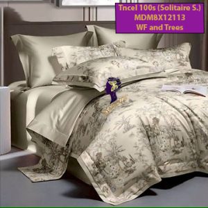 Madamel Set Sprei, Bedcover and Quiltcover White Flowers and Trees-Solitaire S.