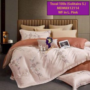 Madamel Set Sprei, Bedcover and Quiltcover White Flowers in L.Pink-Solitaire S.