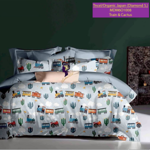 Madamel Set Sprei, Bedcover and Quiltcover Tncel/Organic Japan 60s Train and Cactus-Diamond Series