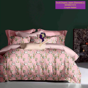 Madamel Set Sprei, Bedcover and Quiltcover Tncel/Organic Japan 60s Couple Rabbit Pink-Diamond Series