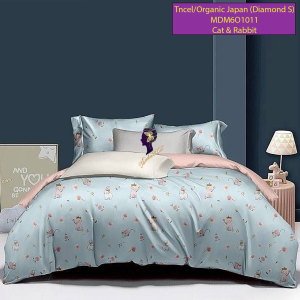 Madamel Set Sprei, Bedcover and Quiltcover Tncel/Organic Japan 60s Cat Rabbit-Diamond Series