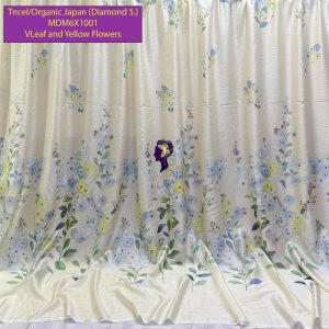 Madamel Set Sprei, Bedcover and Quiltcover Tncel/Organic Japan 60s Leaf and Yellow Flowers-Diamond Series