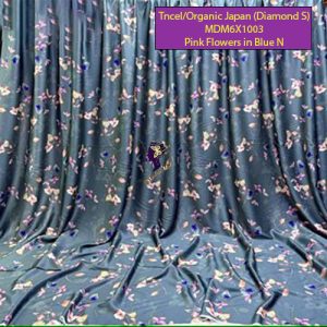 Madamel Set Sprei, Bedcover and Quiltcover Tncel/Organic Japan 60s Pink Flowers In Blue Navy-Diamond Series