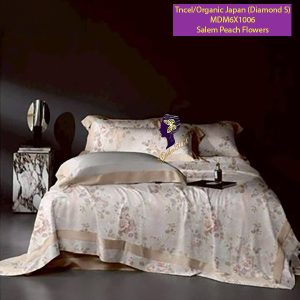 Madamel Set Sprei, Bedcover and Quiltcover Tncel/Organic Japan 60s SalemPeach Flowers-Diamond Series