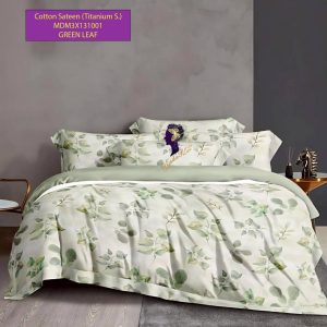 Set Sprei, Bedcover dan Quilt Cover Cotton Sateen Line Green Leaf Titanium S.