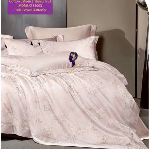 Set Sprei, Bedcover dan Quilt Cover Cotton Sateen Pink Flower Butterfly Titanium S.