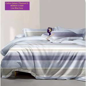 Set Sprei, Bedcover dan Quilt Cover Cotton Sateen Line Blue Grey Titanium S.