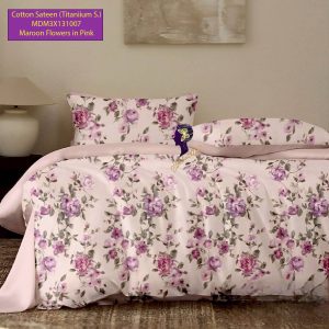 Set Sprei, Bedcover dan Quilt Cover Cotton Sateen Maroon Flowers Titanium S
