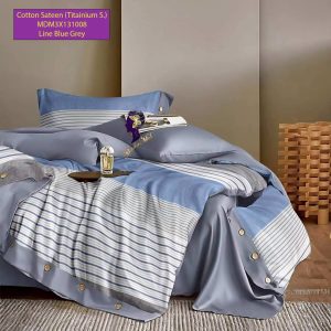 Set Sprei, Bedcover dan Quilt Cover Cotton Sateen Line Blue Grey Titanium S