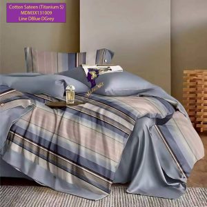 Set Sprei, Bedcover dan Quilt Cover Cotton Sateen Line DBlue Grey Titanium S